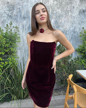 Load image into Gallery viewer, Velvet corset burgundy dress