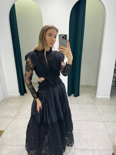 Black lace backless maxi dress