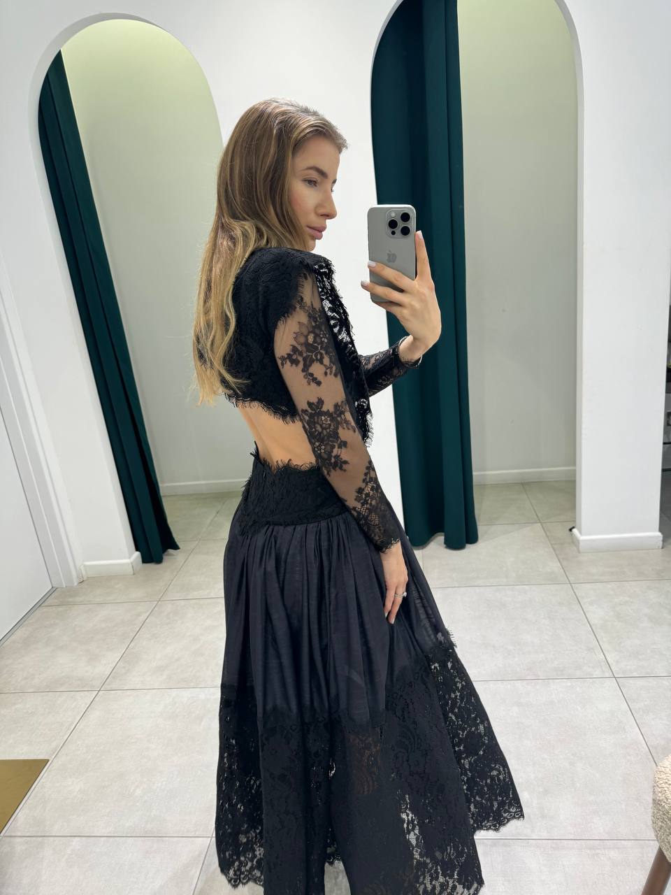 Black lace backless maxi dress