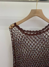 Load image into Gallery viewer, Crochet brown shiny poncho