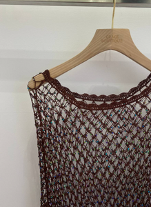 Crochet brown shiny poncho