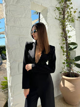 Load image into Gallery viewer, Black  jumpsuit with V-cut neck