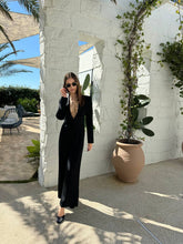 Load image into Gallery viewer, Black  jumpsuit with V-cut neck