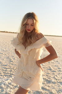 Beige chiffon mini dress