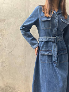 Denim midi fitted dress