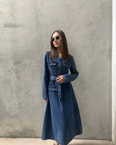 Denim midi fitted dress