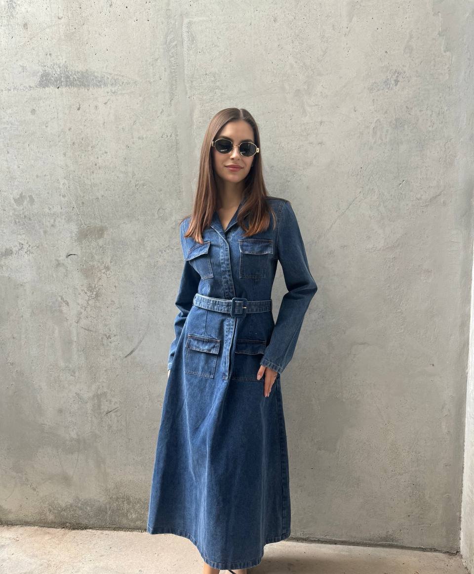 Denim midi fitted dress