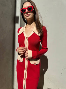 Red knitted midi dress