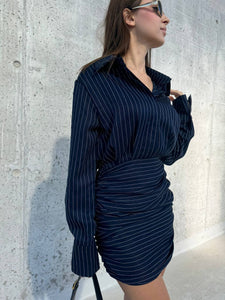 Ruched mini shirt dress