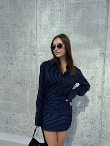 Ruched mini shirt dress