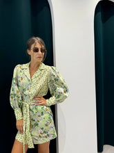 Load image into Gallery viewer, Green flower mini shirt-dress