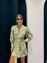 Load image into Gallery viewer, Green flower mini shirt-dress