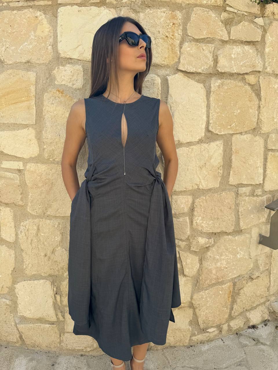 Knotted cotton  midi dress