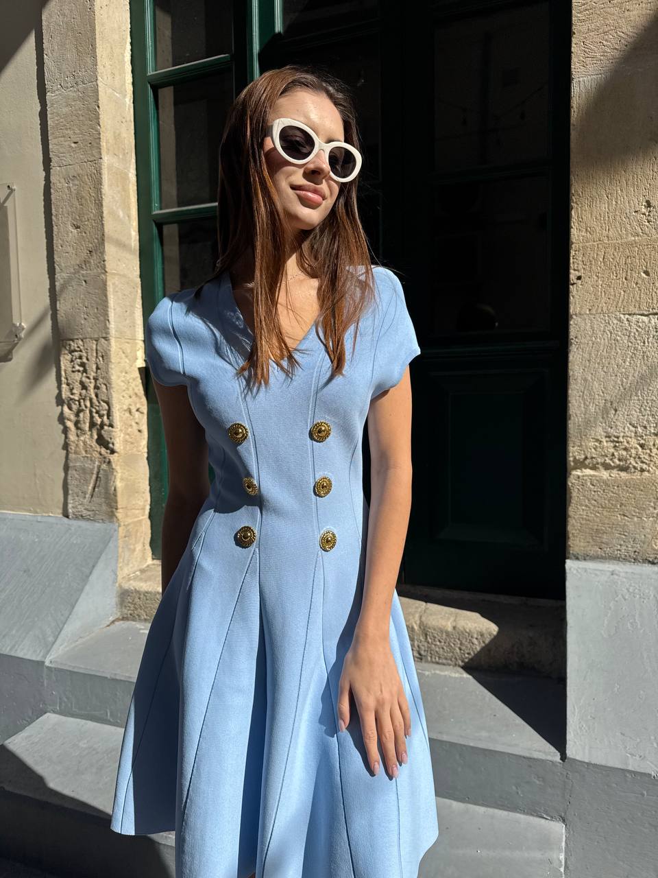 Blue knitted mini dress