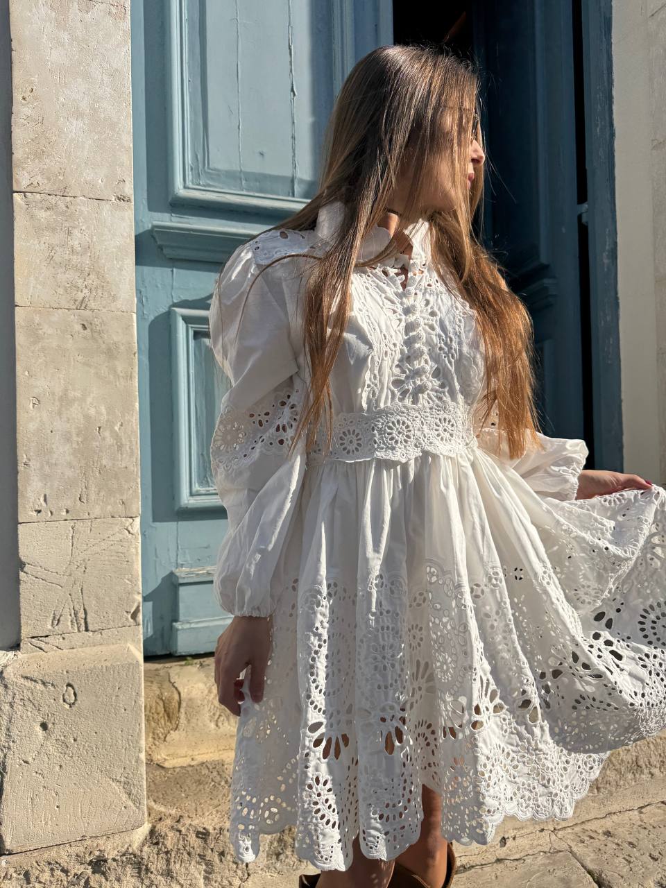 White cotton embroidery dress