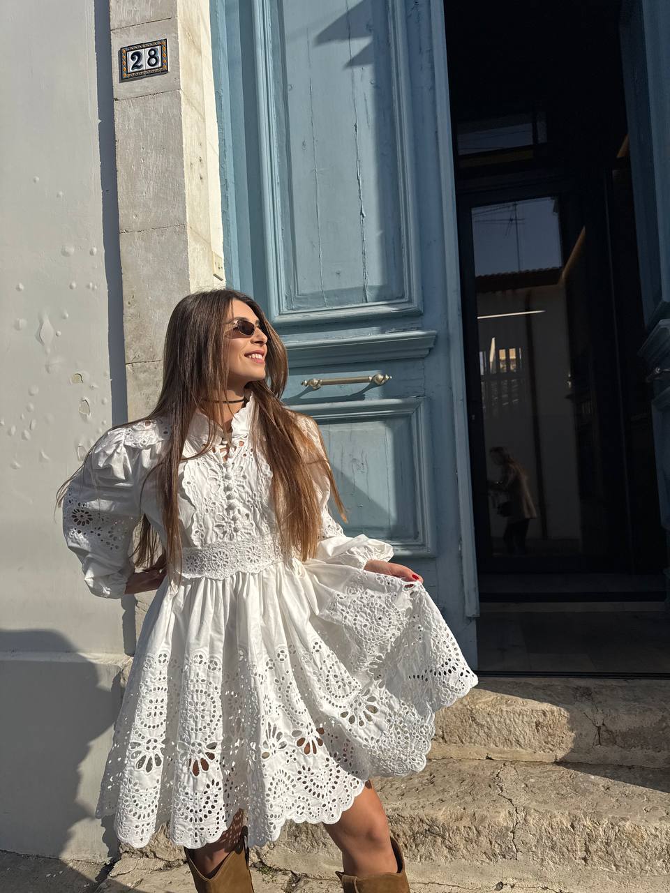 White cotton embroidery dress