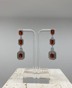 Orange stones silver earrings