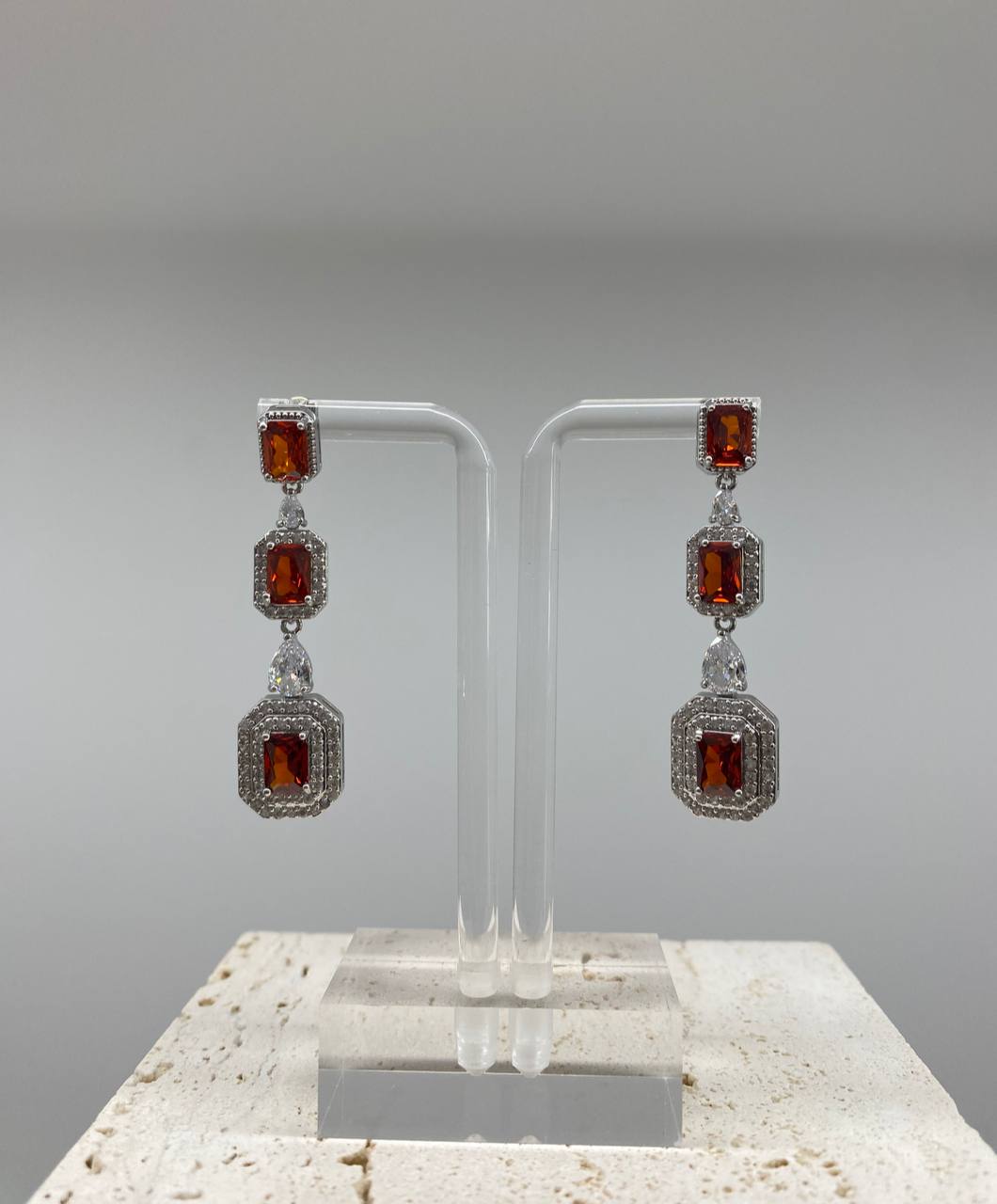 Orange stones silver earrings