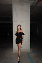 Load image into Gallery viewer, Off shoulder black mini dress