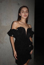 Load image into Gallery viewer, Off shoulder black mini dress