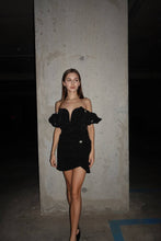 Load image into Gallery viewer, Off shoulder black mini dress