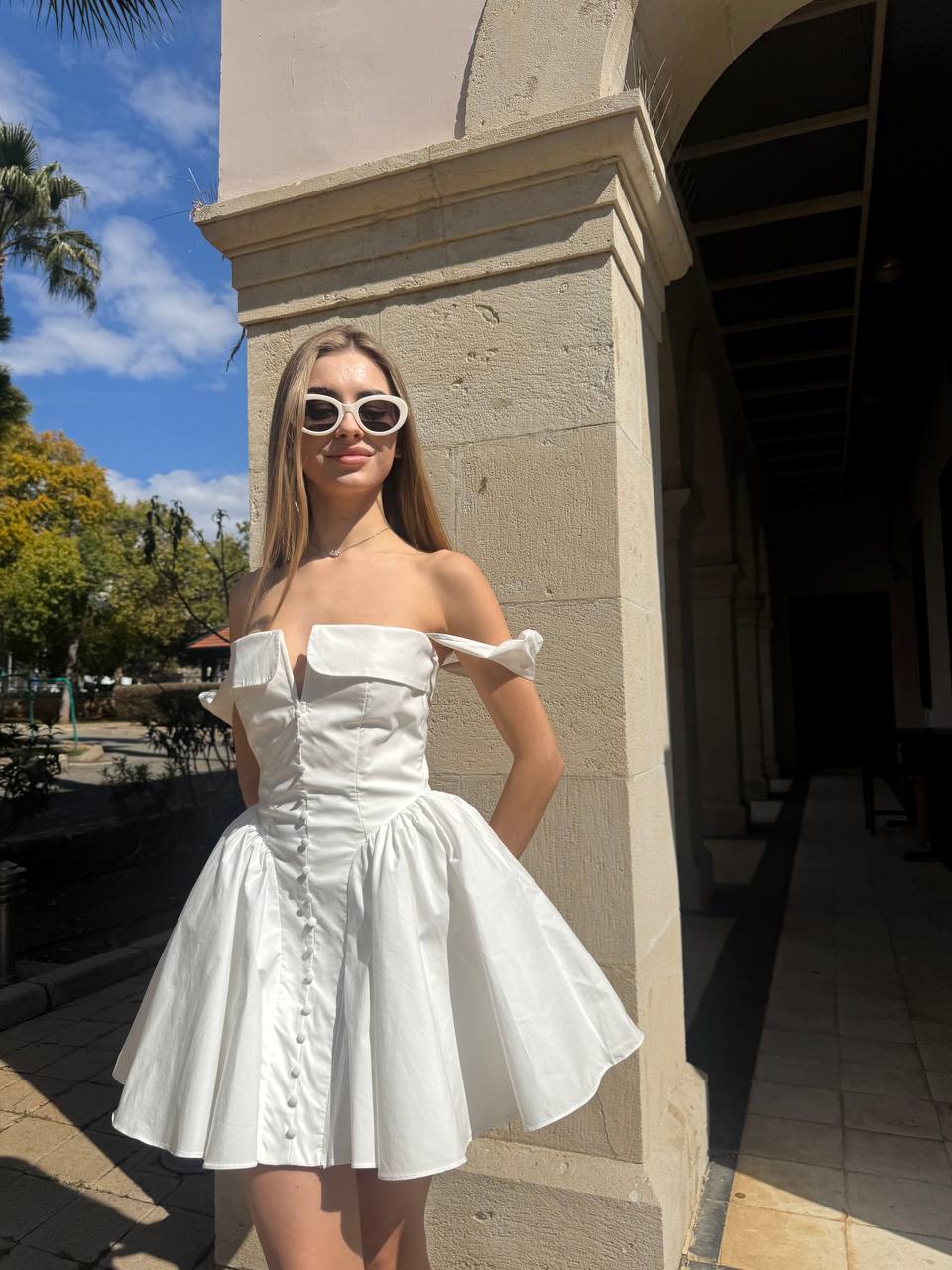 White corset cotton mini dress