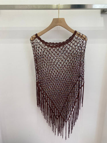 Crochet brown shiny poncho