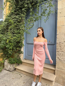 Knitted rose pink dress midi