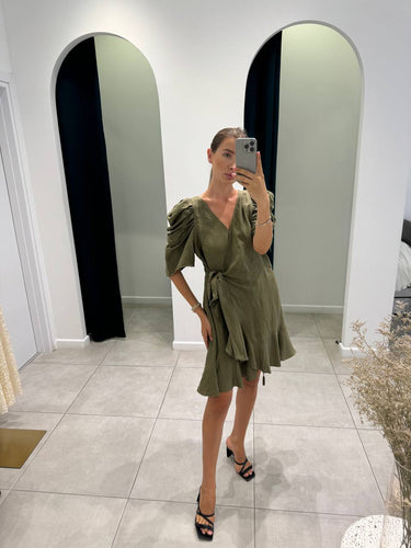 Khaki wrap mini dress