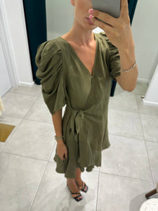 Khaki wrap mini dress