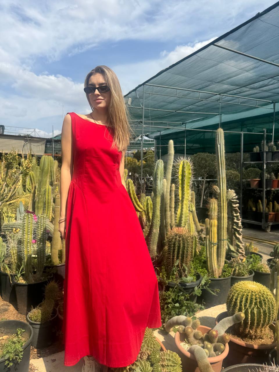 Red midi dress