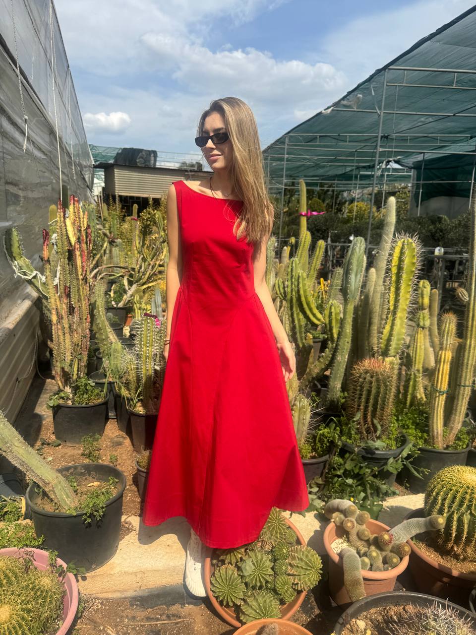 Red midi dress