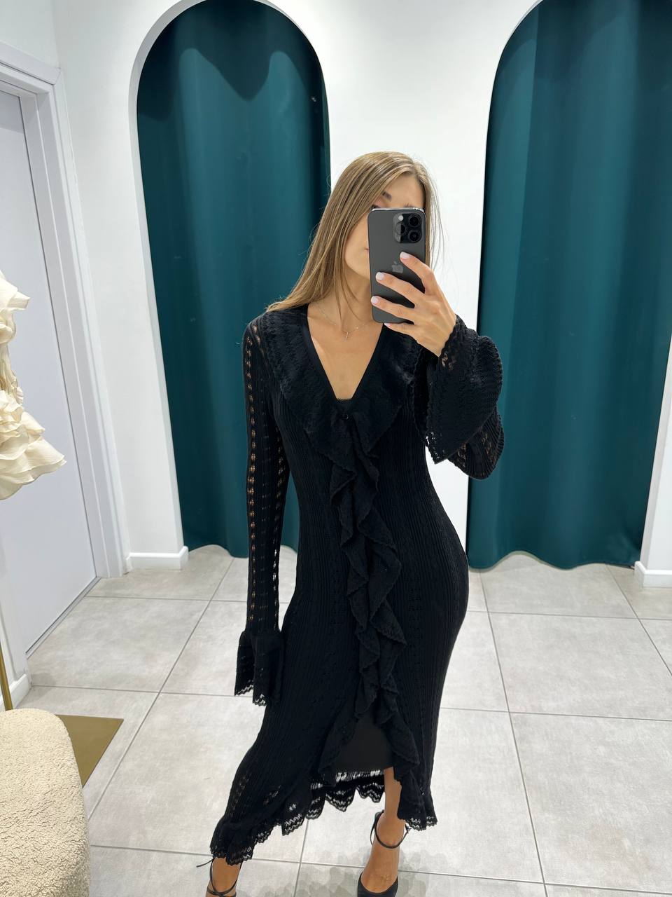 Knitted black midi dress