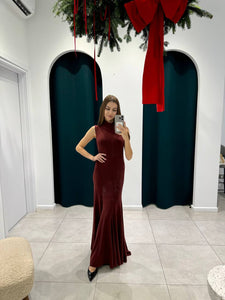 Burgundy knitted maxi dress