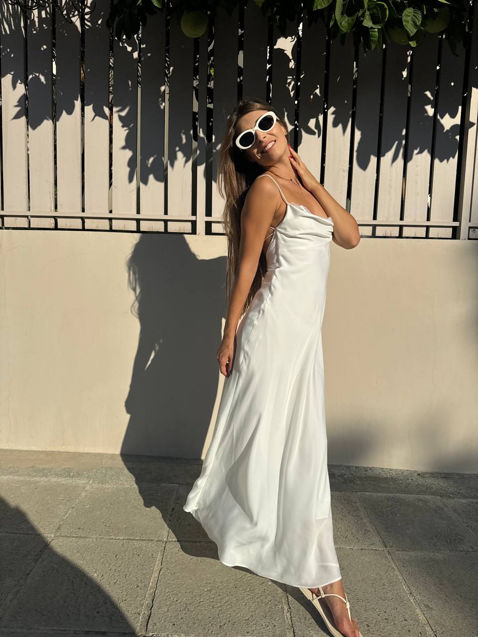 White satin maxi dress