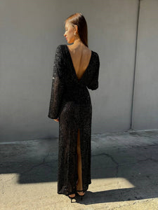 Black sequin maxi dress