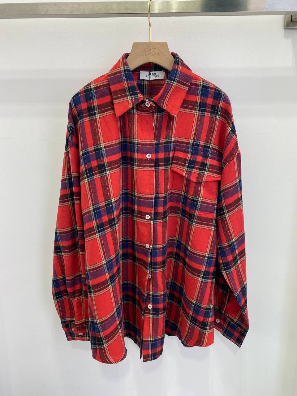 Red plaid cotton shirt