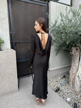 Load image into Gallery viewer, Satin backless black dress