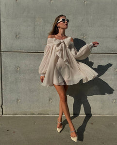 Off-shoulder mini puffy dress