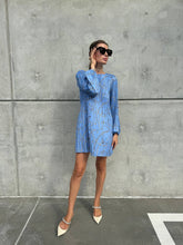 Load image into Gallery viewer, Blue pleated mini dress