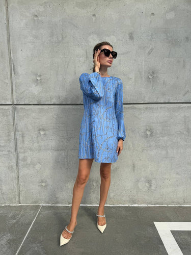 Blue pleated mini dress