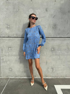 Blue pleated mini dress