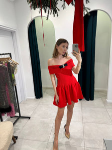 Red knitted bow dress