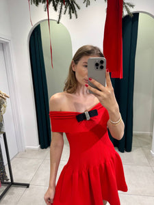 Red knitted bow dress