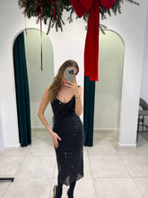 Load image into Gallery viewer, Black rhinestone midi dress