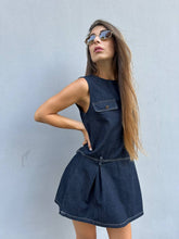 Load image into Gallery viewer, Denim pleated drop waist dress