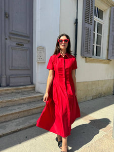 Red midi pleated dress