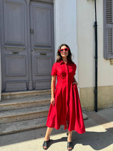 Red midi pleated dress