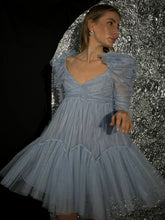 Load image into Gallery viewer, Mini blue ruched tulle dress