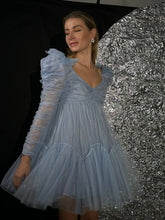 Load image into Gallery viewer, Mini blue ruched tulle dress